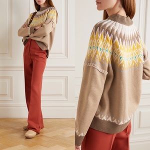 LA LIGNE Fair Isle Alpine Courchevel Classic Wool Sweater in Brown Sz XS